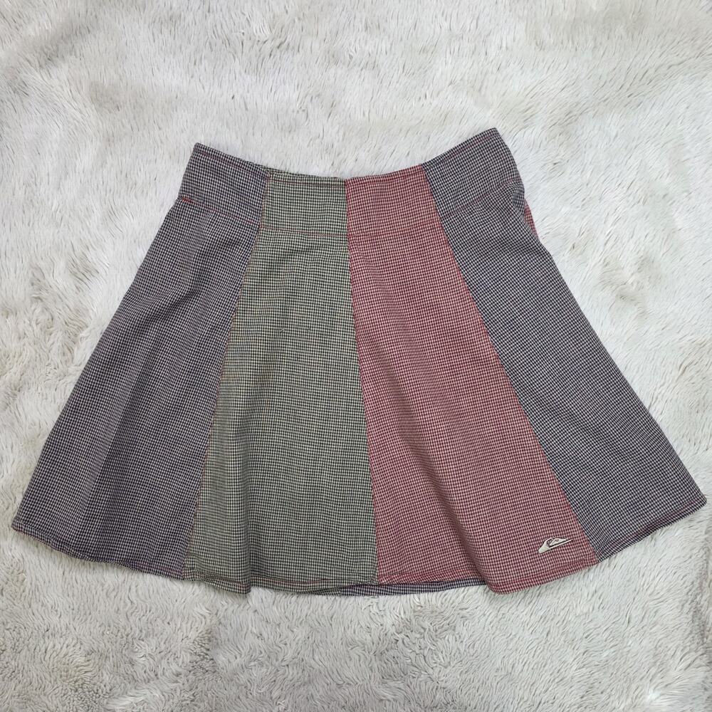 Vintage Quicksilver Herringbone Plaid Patchwork A Line Short Skirt Size 27/Small